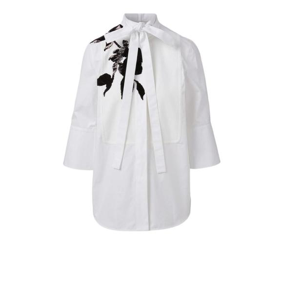 Valentino - White Floral Embroidery Cotton Shirt with Tie - IT 40